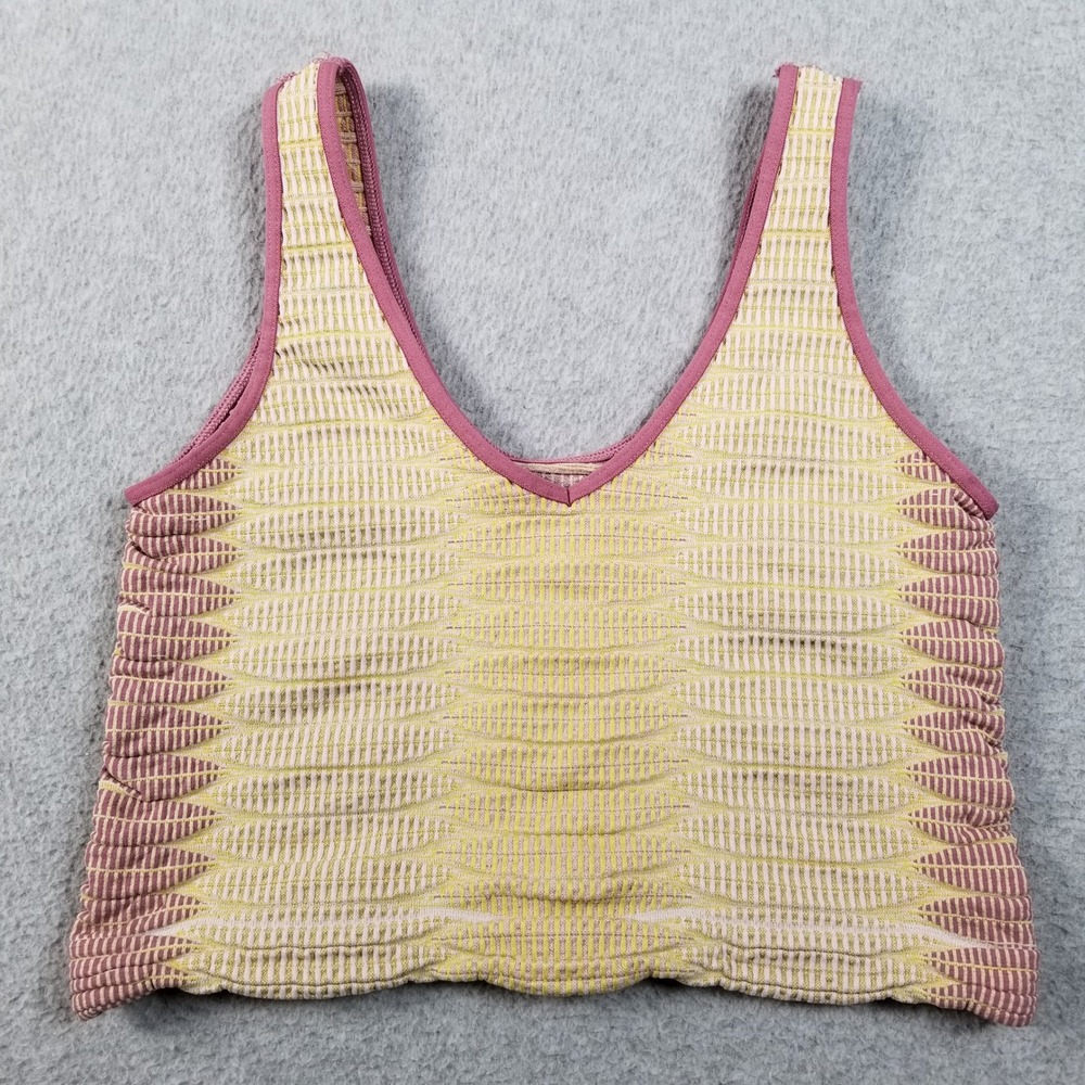 Out From Under Crop Top Womens Medium Large M L Yellow Pink Stretch Texture Knit